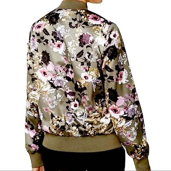 Say What? Size large sage green floral print lined silky zip up bomber jacket - Picture 13 of 13